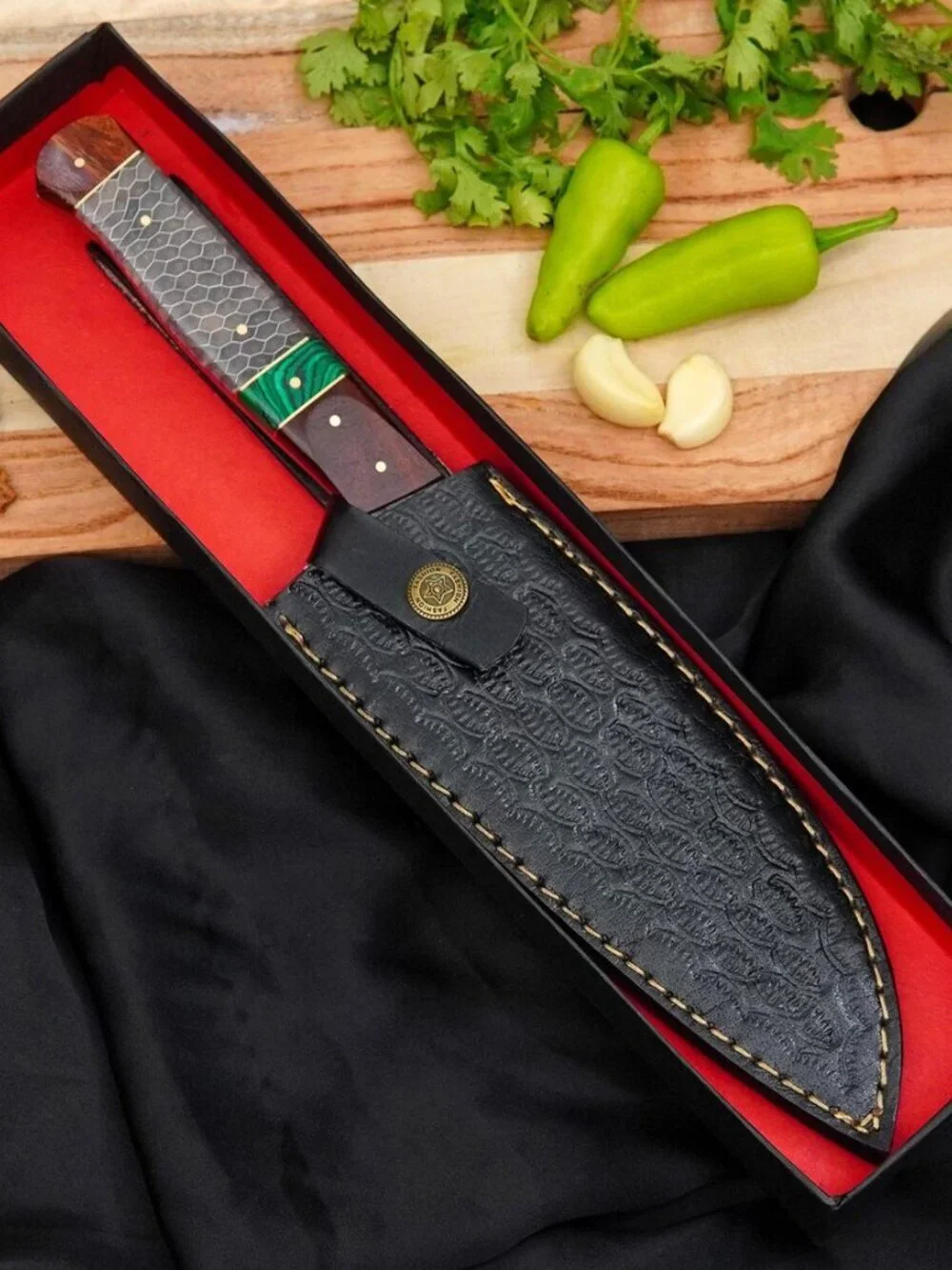 Handmade Damascus Style Chef Knife Wood Handle Kitchen Knife
